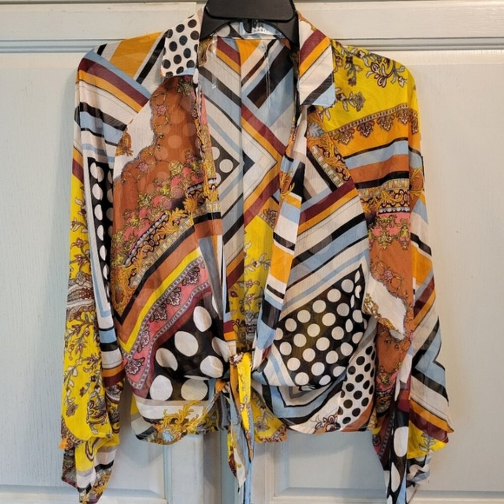 Habit Mixed Prints And Patterns Semi Sheer Blouse